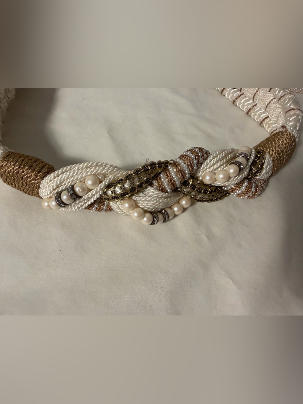R.J. Graziano Braided Pearl and Metallic Rope Belt - Ivory & Gold